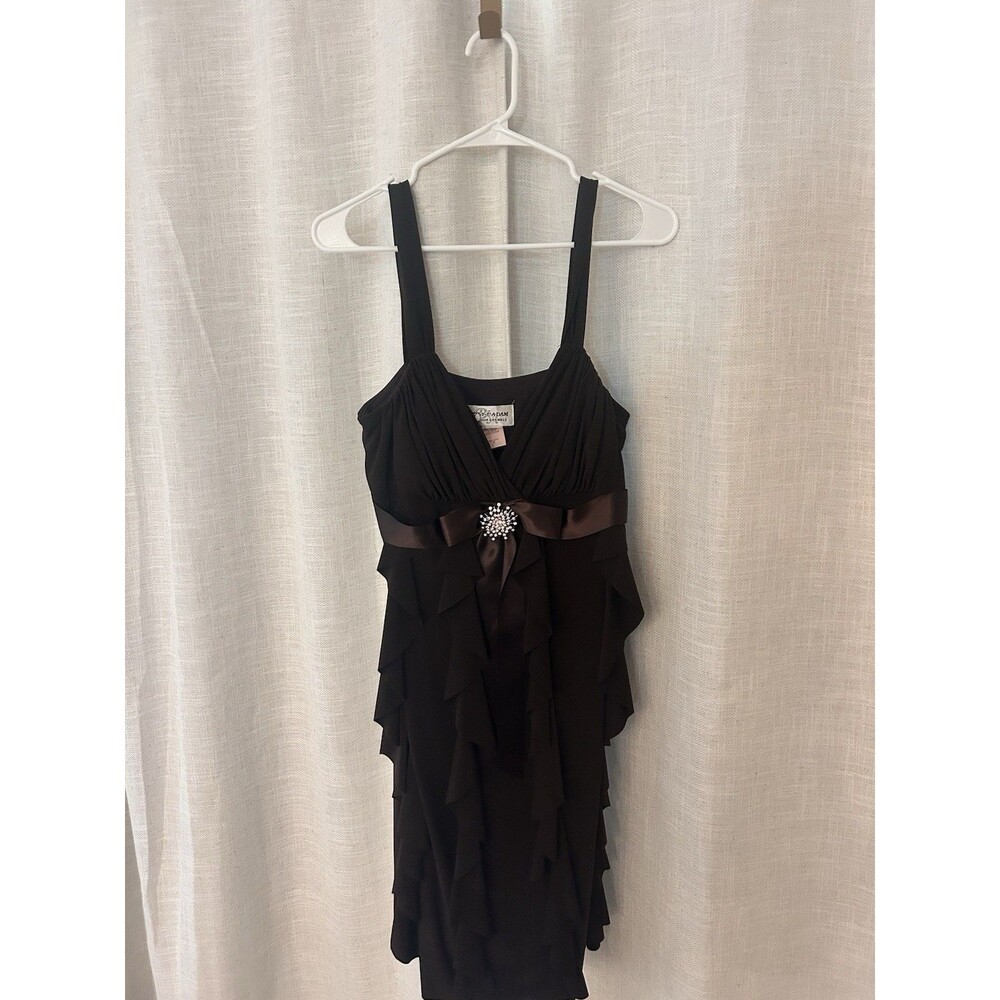 Betsy & Adam Brown Chiffon Ruffle V-Neck Sleeveless Lined Cocktail Dress 10